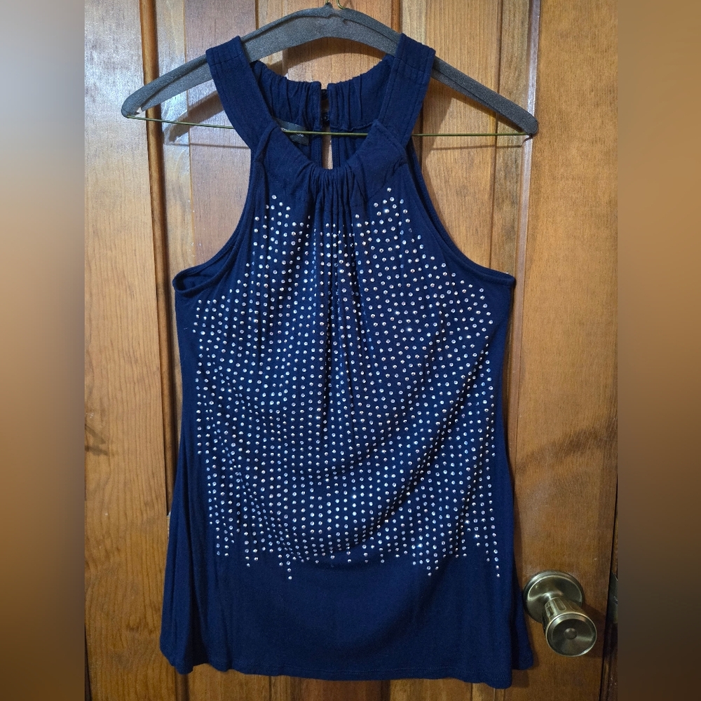 INC International Concepts Navy Tank Top with Rhinestones